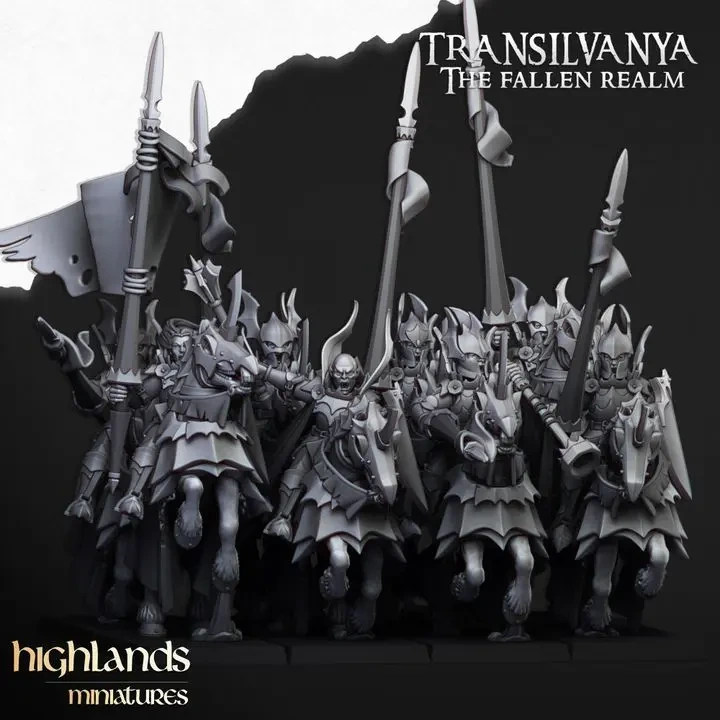 Highlands Miniatures - Chevaliers Vampires montés (Socle carré, 28mm, Avec Etat major complet (EMC),.webp