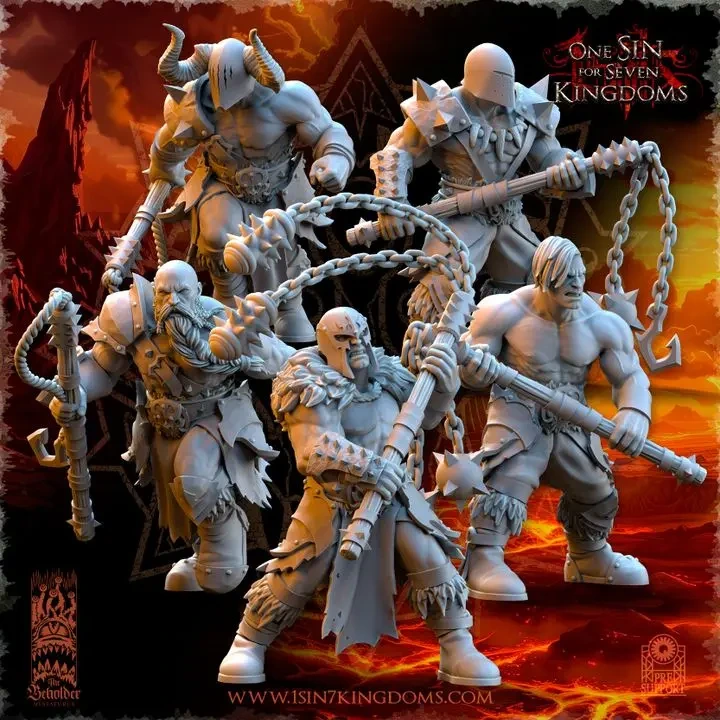 The Beholder miniatures- Guerriers corrompus - Maraudeurs hommes armes Fléau (Socle carré, 28mm, Par.webp