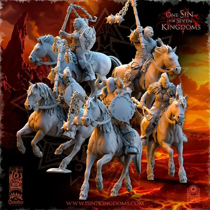The Beholder miniatures- Guerriers corrompus - Maraudeurs Montés Fléaux (Socle carré, 28mm, Par 10).webp