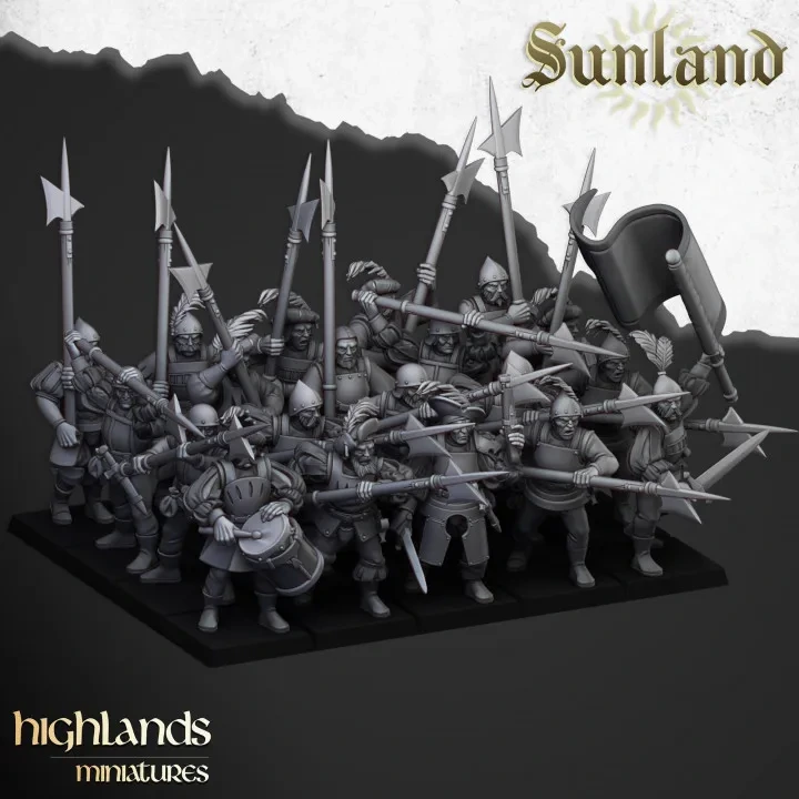 Highlands Miniatures - Troupes impériales avec hallebardes (Socle carré, 28mm, Avec Etat major compl.webp