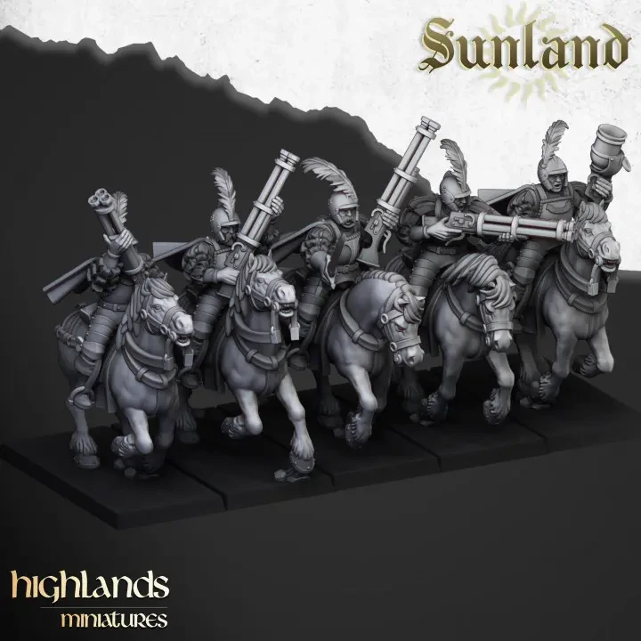Highlands Miniatures - Cavaliers armés de mitrailleuses (Socle carré, 28mm, Par 10).webp