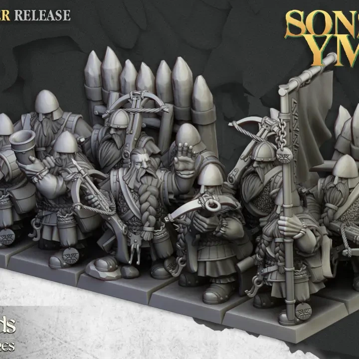 Highlands Miniatures - Unité d'arbalétriers nains (28mm, Socle carré, Avec Etat major complet (EMC),.webp