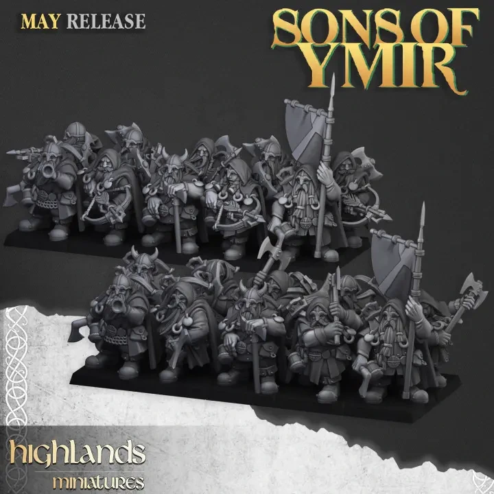 Highlands miniatures - Rangers nains avec arbalètes (28mm, Socle carré, Avec Etat major complet (EMC.webp