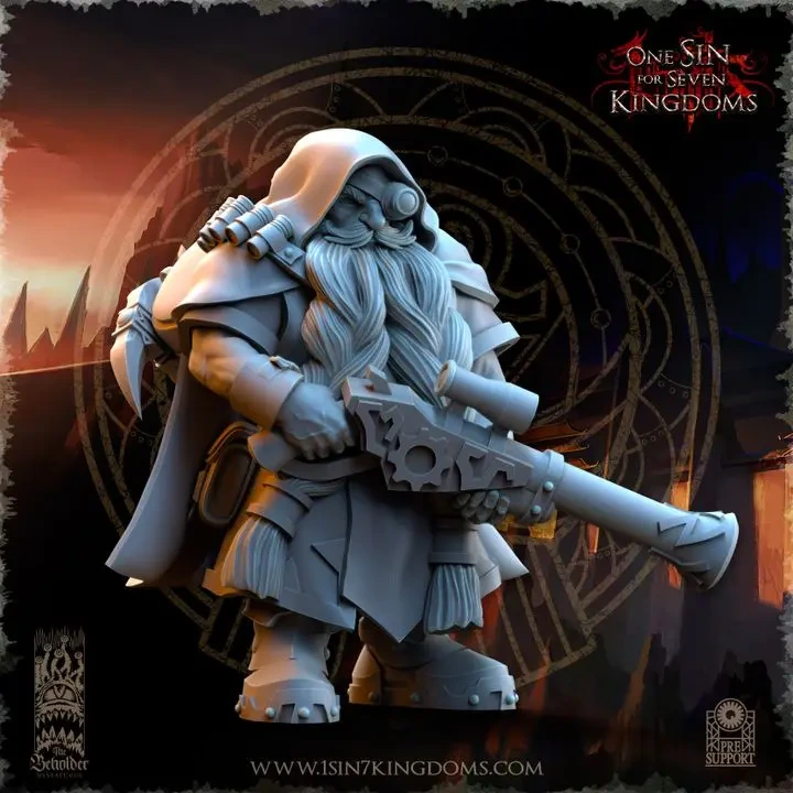 The Beholder miniatures- Nains - Ingénieur D (Socle carré, 28mm).webp