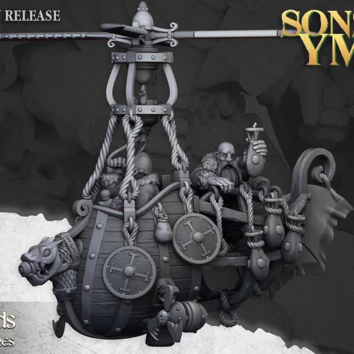 Highlands Miniatures - Machine volante naine type helicoptère (28mm, Socle carré).webp