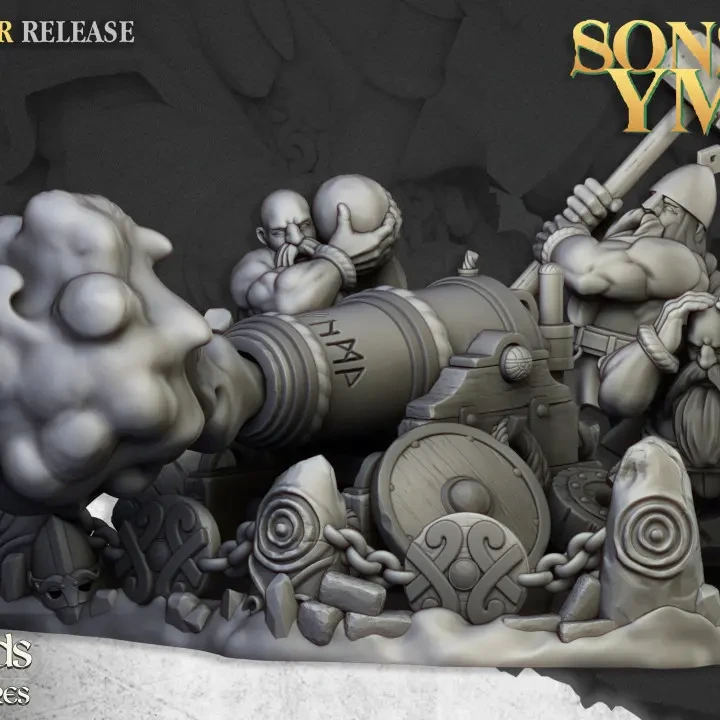 Highlands Miniatures - Artillerie naine - Canon déployé (28mm, Socle carré).webp