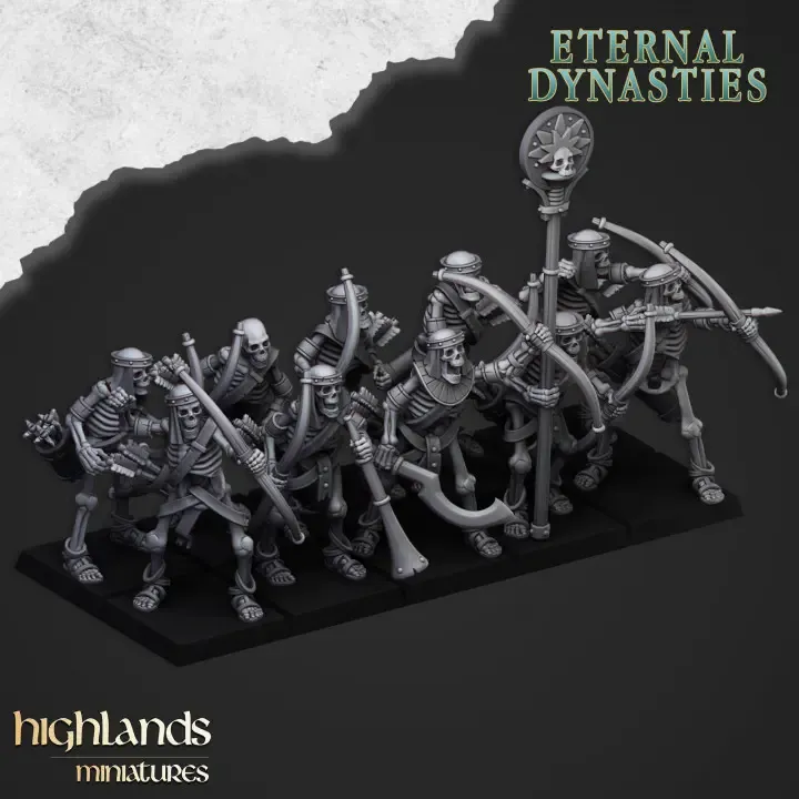 Highlands Miniatures - Squelettes anciens avec arcs (Socle carré, 28mm, Avec Etat major complet (EMC.webp