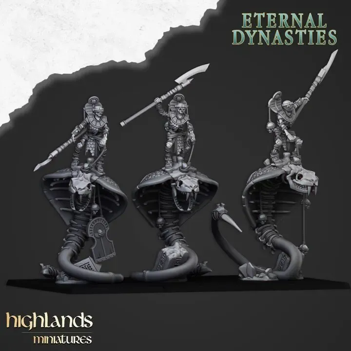 Highlands Miniatures - Chevaliers sur serpents (Socle carré, Avec Etat major complet (EMC), 28mm).webp