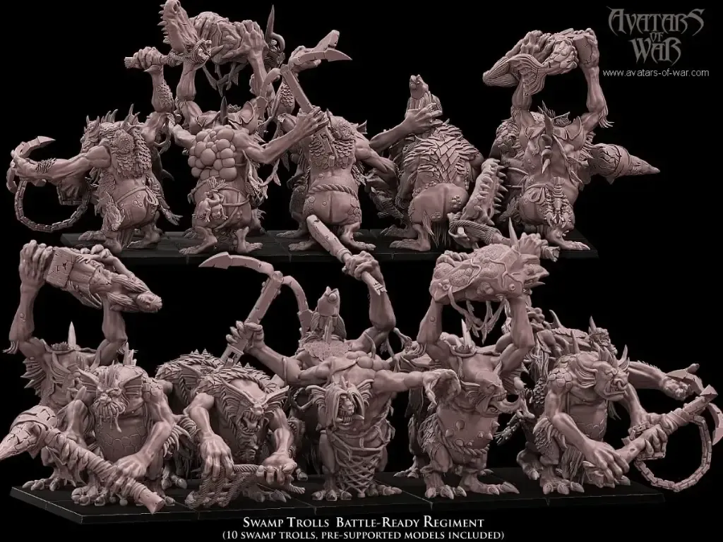 Avatars of War - Trolls des marais (battle-ready) (Socle carré, 28mm, Par 10).webp