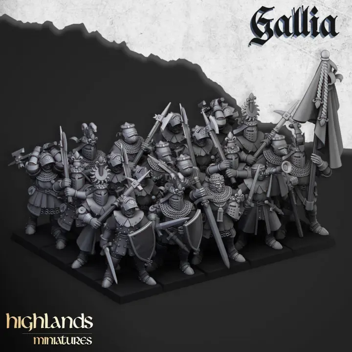Highlands Miniatures - Bretons - Chevaliers à pied (Socle carré, 28mm, Par 10, Avec Etat major compl.webp
