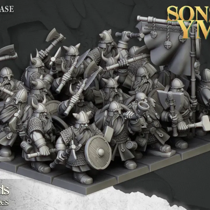 Highlands Miniatures - Unité de guerriers nains (28mm, Socle carré, Avec Etat major complet (EMC), P.webp