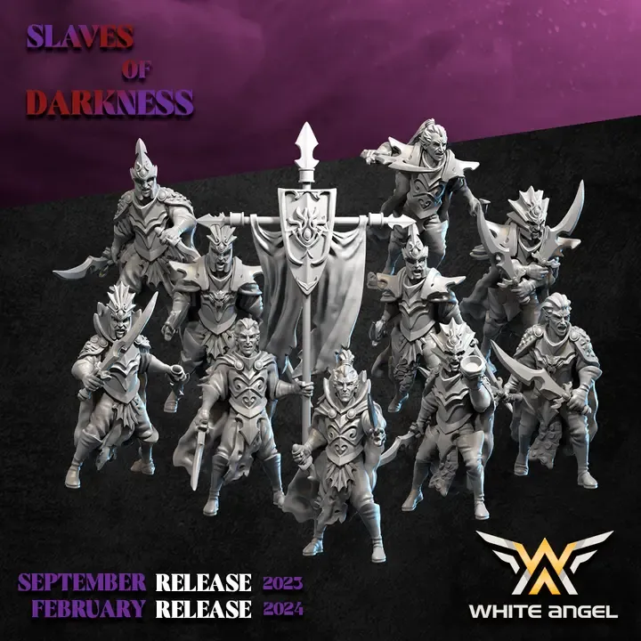 White angel - Dark elves - Corsaires noirs (Socle carré, 28mm, Par 10, Avec Etat major complet (EMC).webp