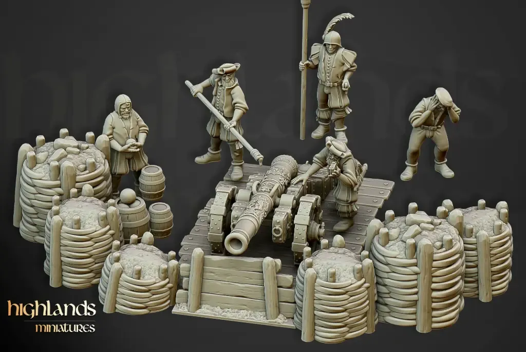 Highlands Miniatures -  Canon Impérial avec éléments de décors (Socle carré, 28mm).webp
