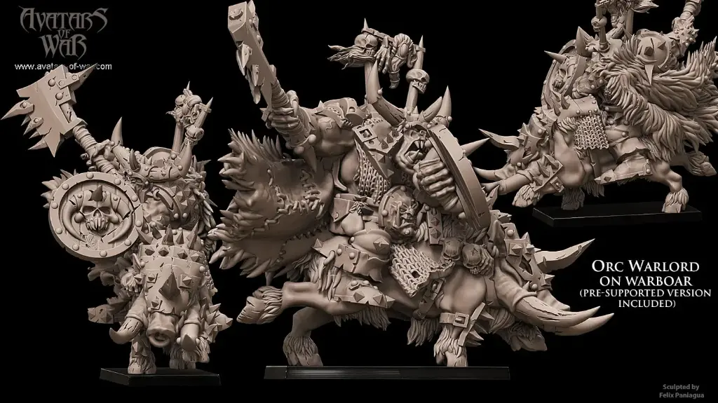 Avatars of War - Seigneur de guerre orc sur sanglier avec bouclier (battle-ready)
