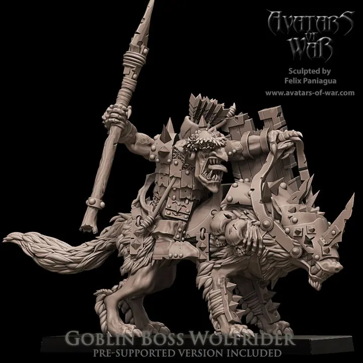 Avatars of War - Hero gobelin sur loups avec lance et bouclier