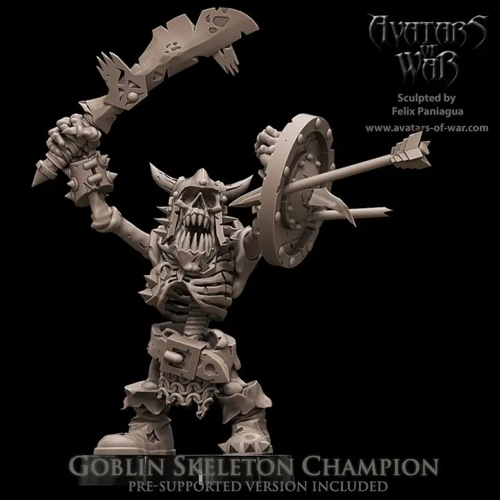 Avatars of War - Squelette Goblin chamion avec arme de base et bouclier