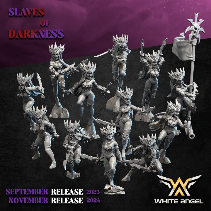 White angel - Dark elves - Soeurs du royaume de l'ombre (Socle carré, 28mm, Par 10, Avec Etat major complet (EMC))