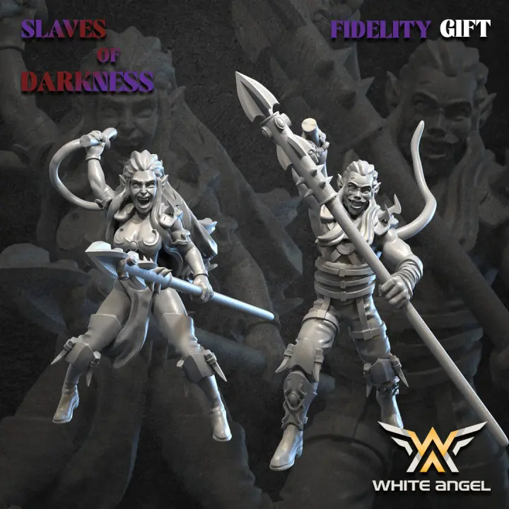 White angel - Dark elves - Maitres des bêtes (X2) (Socle carré, 28mm)