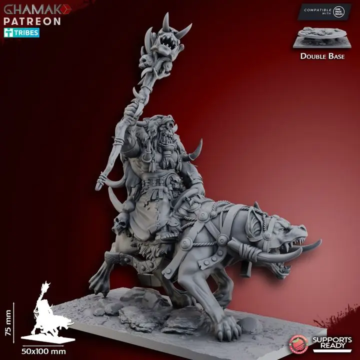 Ghamak - Fantasy - Shaman orc noir sur wargh