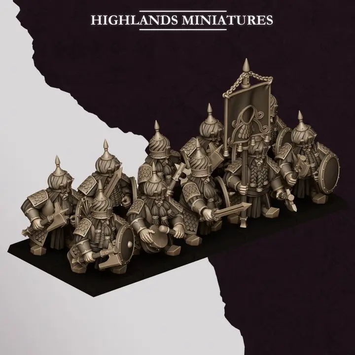 Highlands Miniatures - Nains corrompus - Guerriers avec armes de base et boucliers