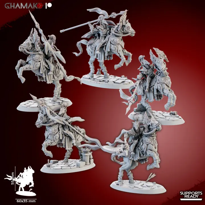 Ghamak - Fantasy - Elfes Lumineux - Dawn Equitas (28mm, Socle carré, Avec Etat major complet (EMC), Par 10)
