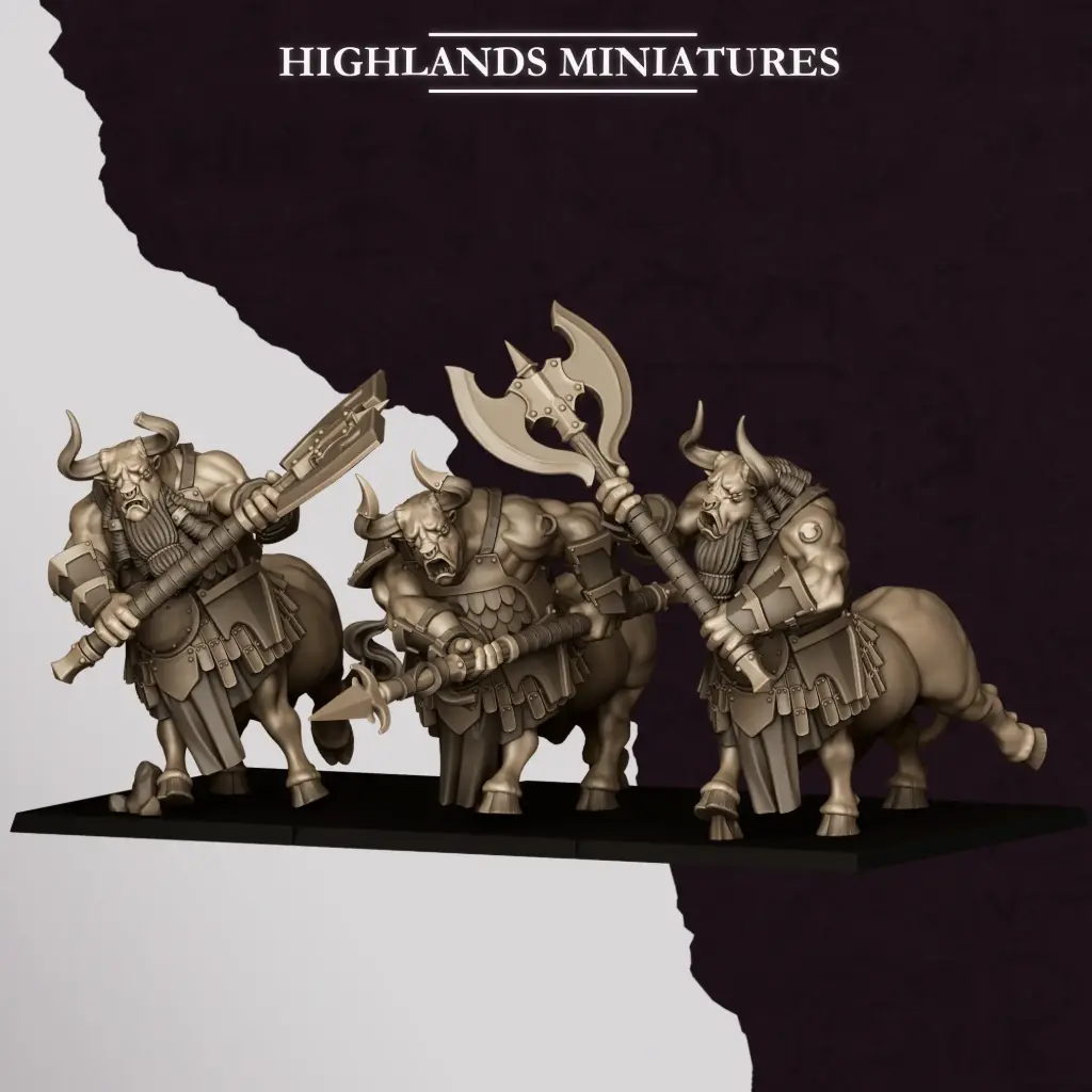Highlands Miniatures - Nains corrompus - Unité de minotaure B (X3) (28mm, Socle carré)