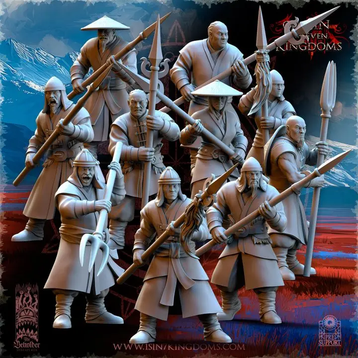 The Beholder miniatures- Astarii - Paysans lances (Socle carré, 28mm, Par 10)