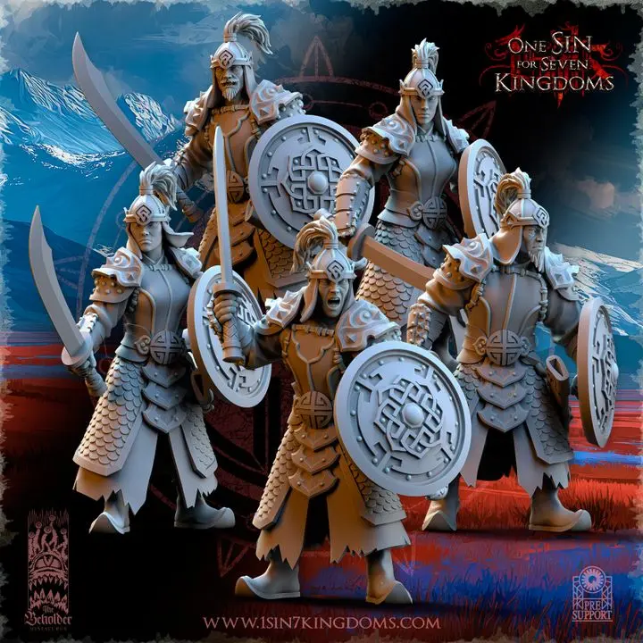 The Beholder miniatures- Astarii - Guerrier épées boucliers (Socle carré, 28mm, Par 10)