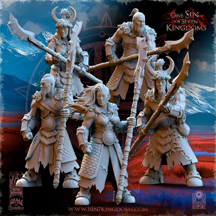 The Beholder miniatures- Astarii - Guerriers des montagnes - lances (Socle carré, 28mm, Par 10)