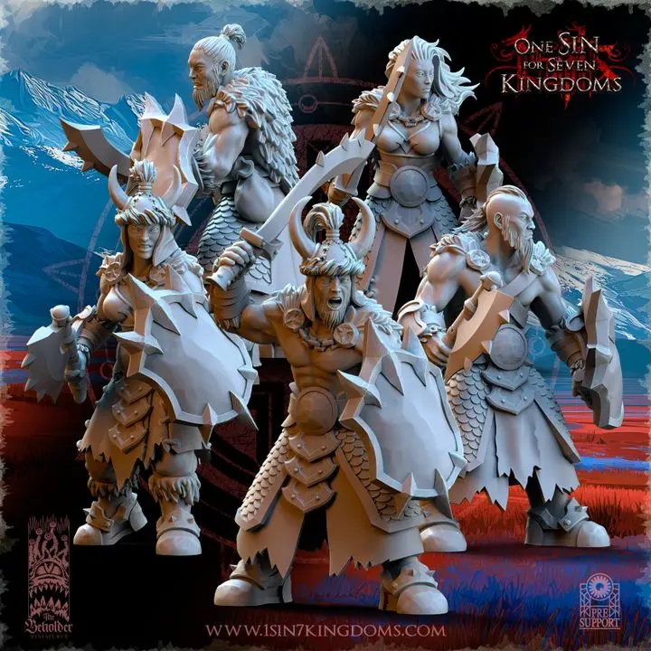 The Beholder miniatures- Astarii - Guerriers des montagnes - Epées boucliers (Socle carré, 28mm, Par 10)