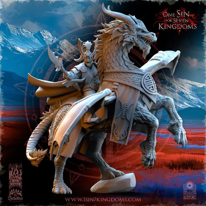 The Beholder miniatures- Astarii - Hayoran Chef de guerre sur demi-dragon (Socle carré, 28mm)