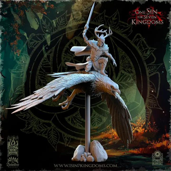 The Beholder miniatures- Elfes des bois - Faelar commandant sur aigle