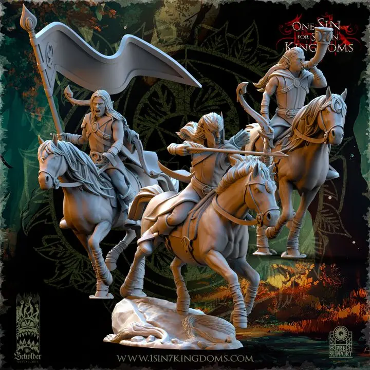 The Beholder miniatures- Elfes des bois - Etat major complet cavaliers des prairies