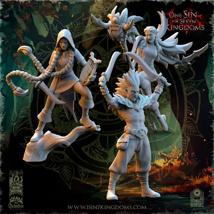 The Beholder miniatures- Elfes des bois - Etat major complet Danseurs mortels