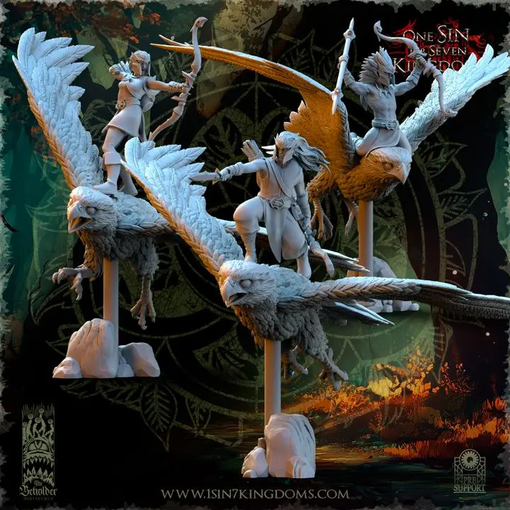 The Beholder miniatures- Elfes des bois - Chevaucheurs d'aigles X3