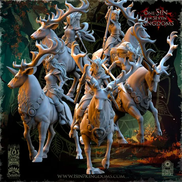The Beholder miniatures- Elfes des bois - Cavaliers des bois profonds lances + dagues