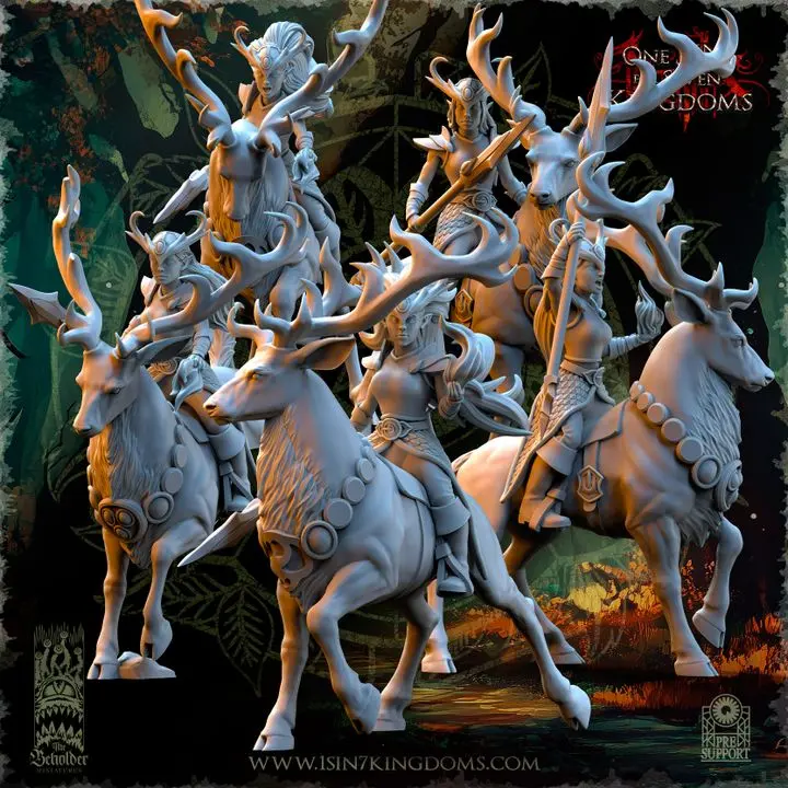 The Beholder miniatures- Elfes des bois - Cavalières des bois profonds lances + Flammes
