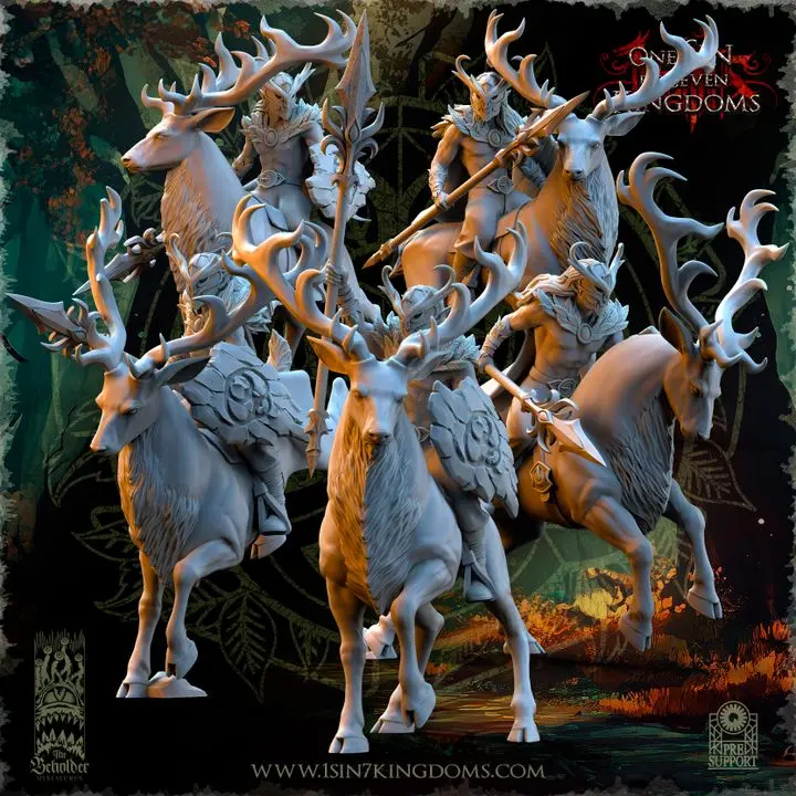 The Beholder miniatures- Elfes des bois - Cavaliers des bois profonds lances et boucliers
