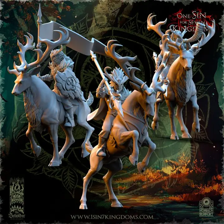 The Beholder miniatures- Elfes des bois - Cavaliers des bois profonds Etat major complet