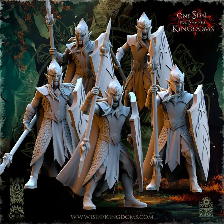 The Beholder miniatures- Elfes des bois - Guerriers lance et bouclier