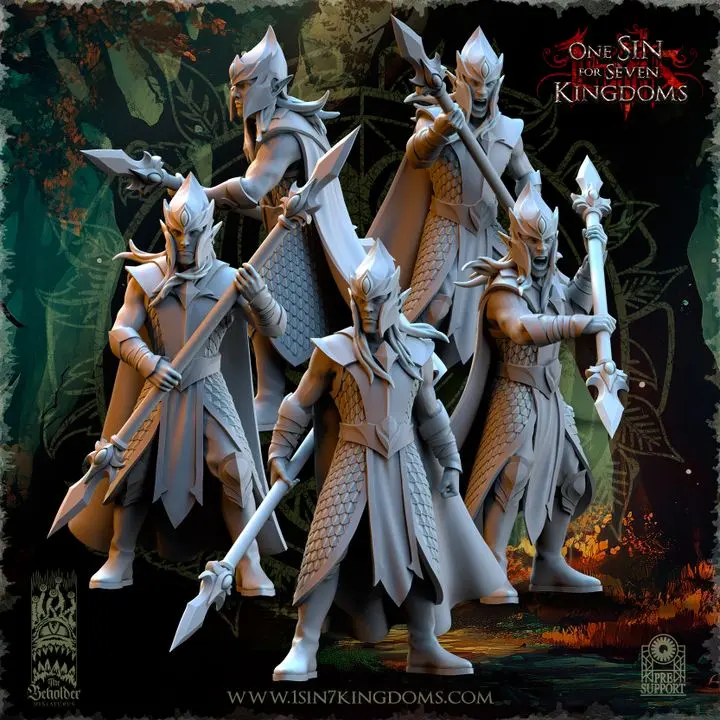 The Beholder miniatures- Elfes des bois - Guerriers armes à deux mains (Socle carré, 28mm, Par 10)