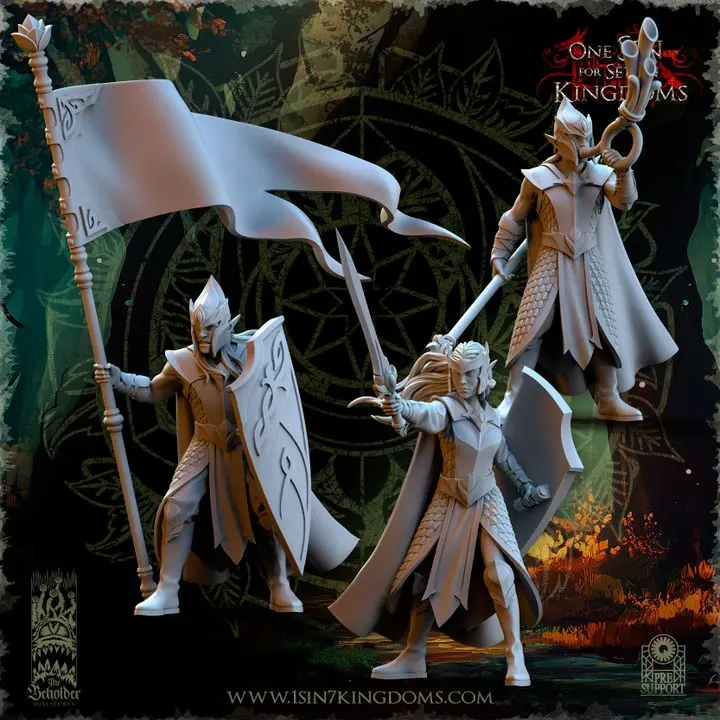 The Beholder miniatures- Elfes des bois - Guerriers etat major complet (Socle carré, 28mm)
