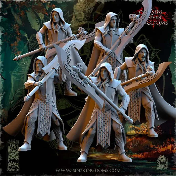 The Beholder miniatures- Elfes des bois - Lames de vengeance visages découverts (Socle carré, 28mm, Par 10)