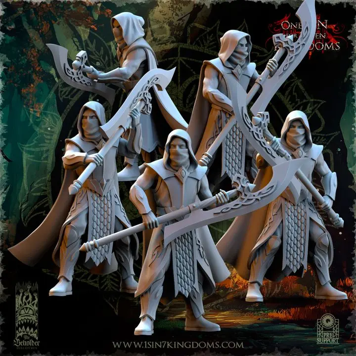 The Beholder miniatures- Elfes des bois - Lames de vengeance visages masqués (Socle carré, 28mm, Par 10)