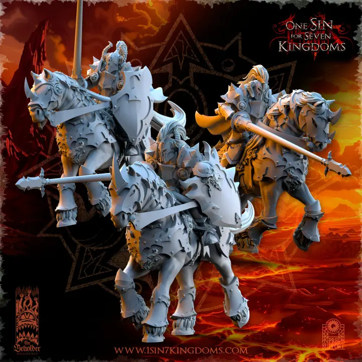 The Beholder miniatures- Guerriers corrompus - Cavaliers du chaos lances + boucliers