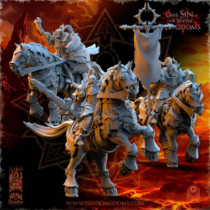 The Beholder miniatures- Guerriers corrompus - Cavaliers du chaos Etat major complet