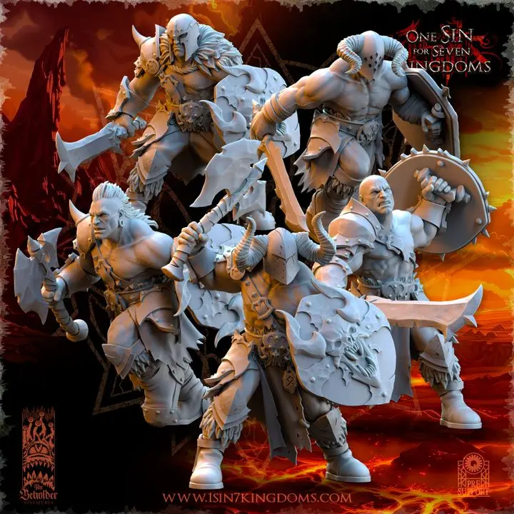 The Beholder miniatures- Guerriers corrompus - Maraudeurs Hommes Armes de base + boucliers