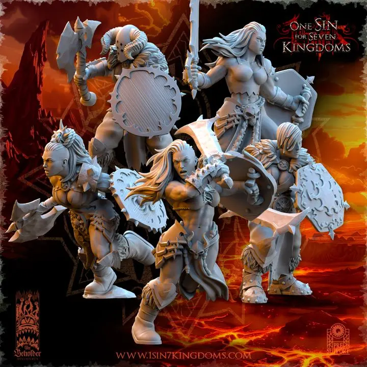 The Beholder miniatures- Guerriers corrompus - Maraudeurs Femmes Armes de base + boucliers