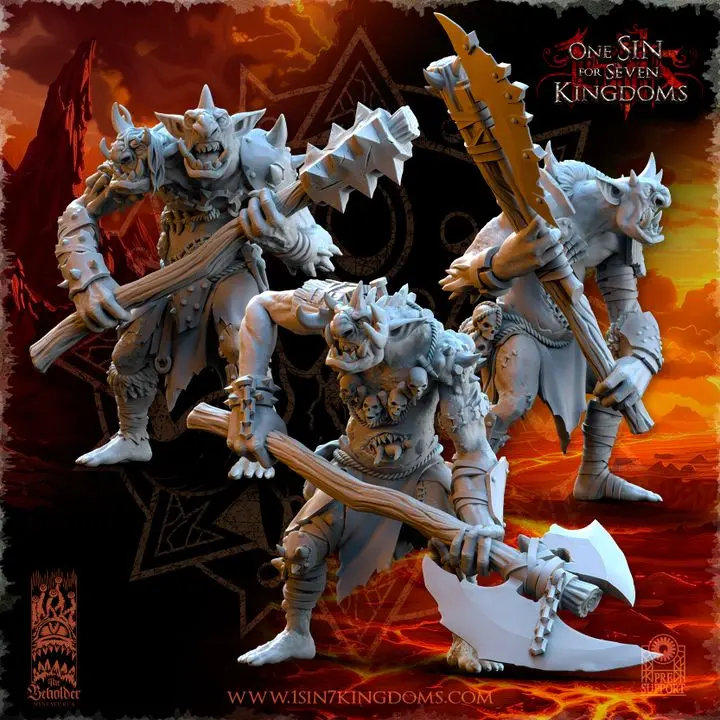 The Beholder miniatures- Guerriers corrompus - Trolls du chaos armes lourdes X3