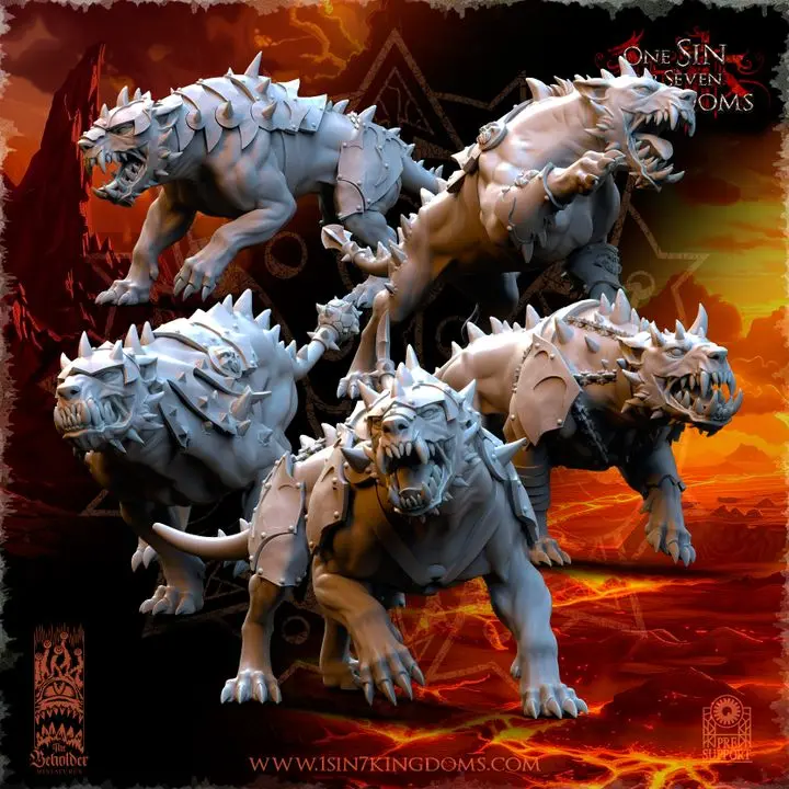 The Beholder miniatures- Guerriers corrompus - Chiens du chaos avec armure X5